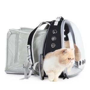 Pet Transparent Bubble Cat Carrier Backpack - Black and Gray
